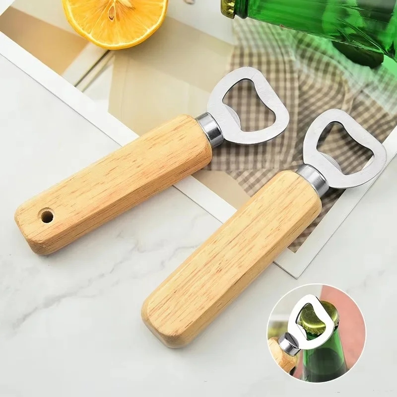 

Stainless steel wooden handle beer bottle opener, creative soda bottle opener, party bottle opener, 100