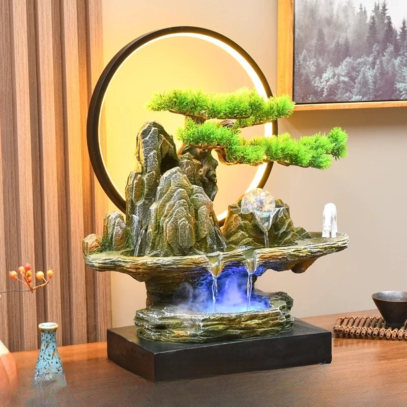 

New Chinese welcome pine landscape bonsai ornament, living room desktop entrance, rockery, flowing water fountain opening housew