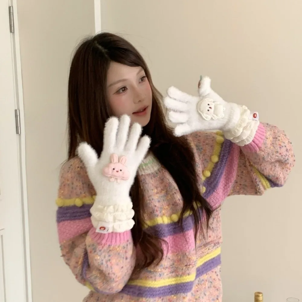 Durable Polyester Touch Screen Gloves Star Bear Patch Design One Tip Winter Gloves Thick Warm Cycling Gloves Cold Weather