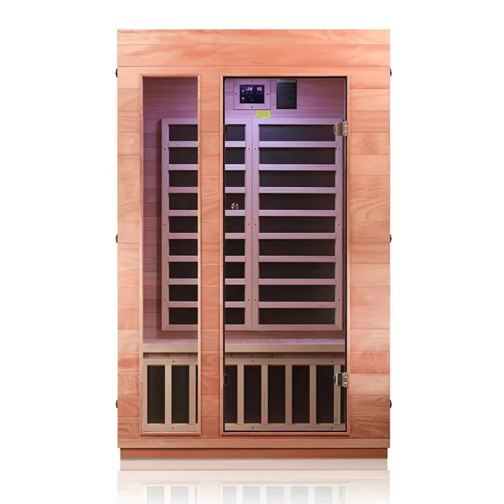 Indoor Modern Sauna Room 2 Person Infrared Spa Hemlock Wood 6 Heaters LED Light Bluetooth 1730W Apartment Villa