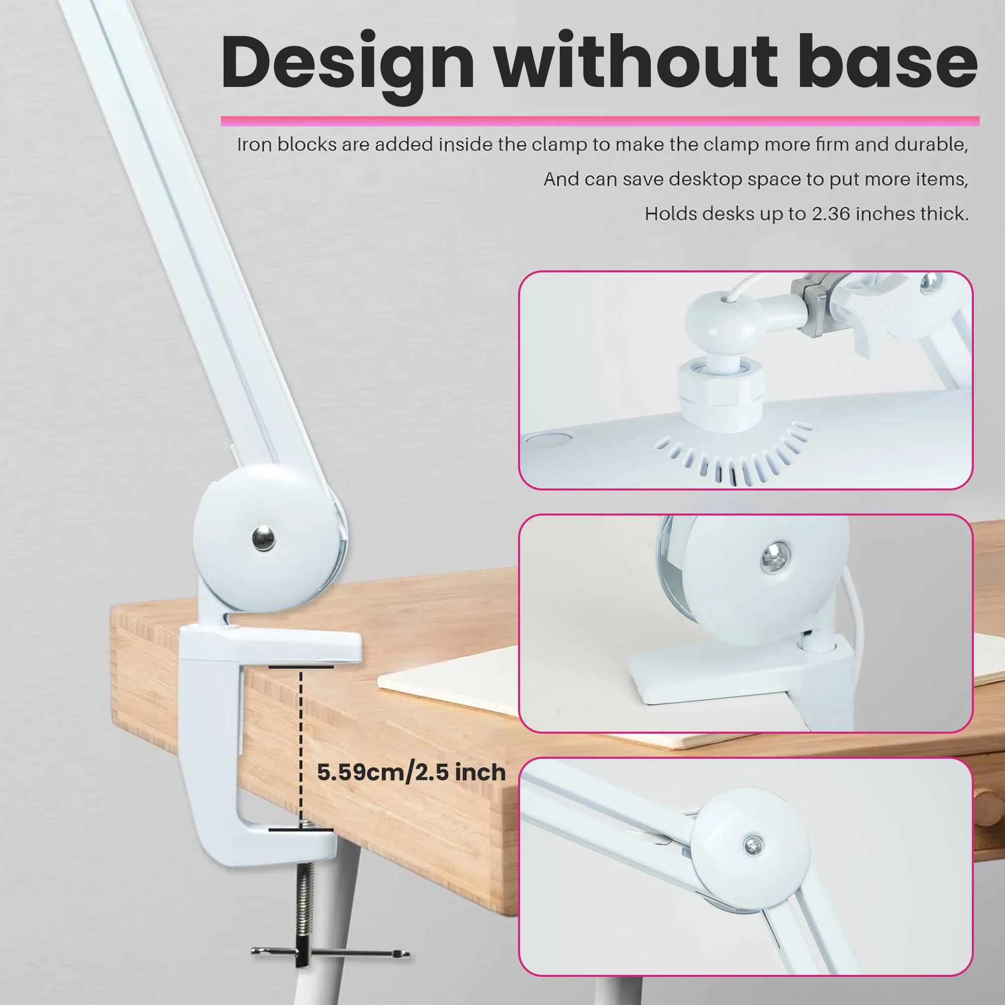24w Task Desk Lamp 19 Inches Metal Swing Arm Eye-caring Lash Extensions Lamp For Beauty Salon Nail Crafts Reading Head Work Lamp view 6