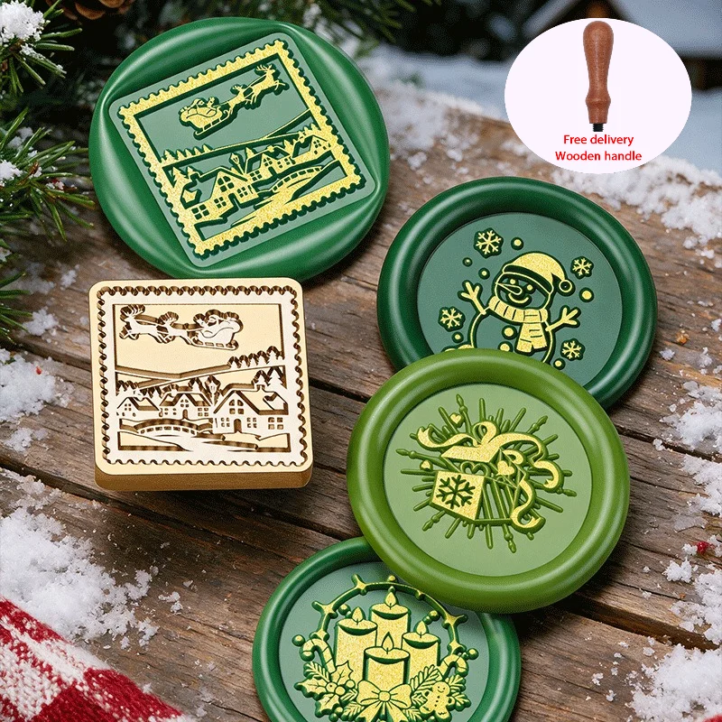 Wax Seal Stamp Kit - หัวประทับตราทองเหลืองแกะสลักลายกวางเอลค์และเกล็ดหิมะ รุ่นคริสต์มาส 2026 สำหรับประทับตราซองจดหมายในวันหยุด งานฝีมือ DIY