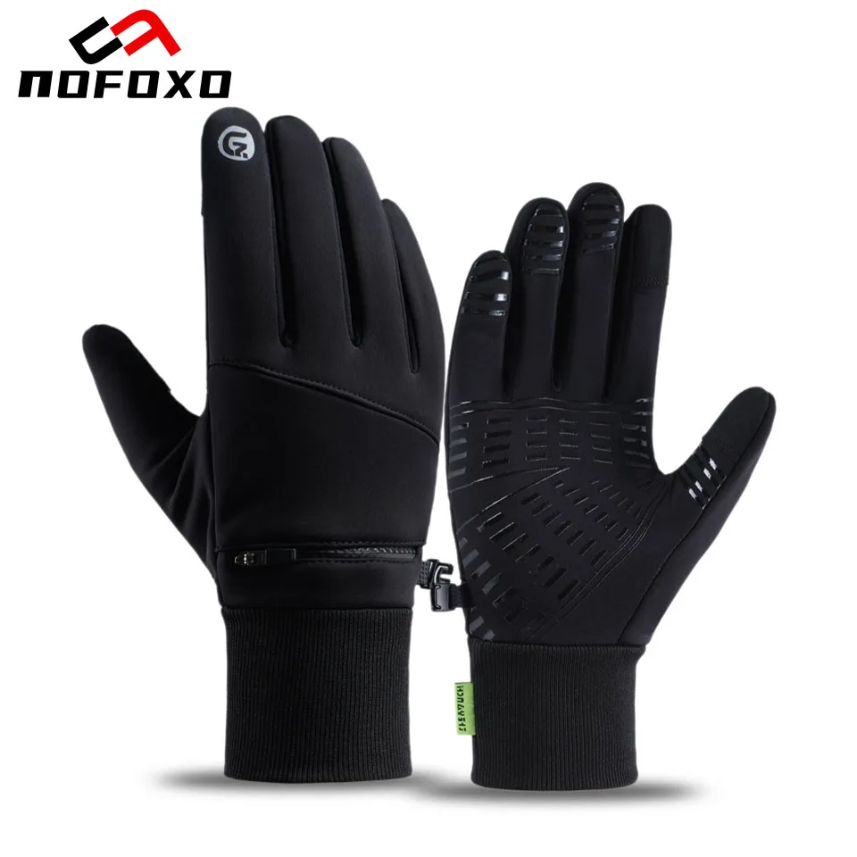 NOFOXO Windproof Cycling Touch Screen Gloves Winter Warm Full Fingers Non-slip Outdoor Sports Running Motorcycle Running Gloves
