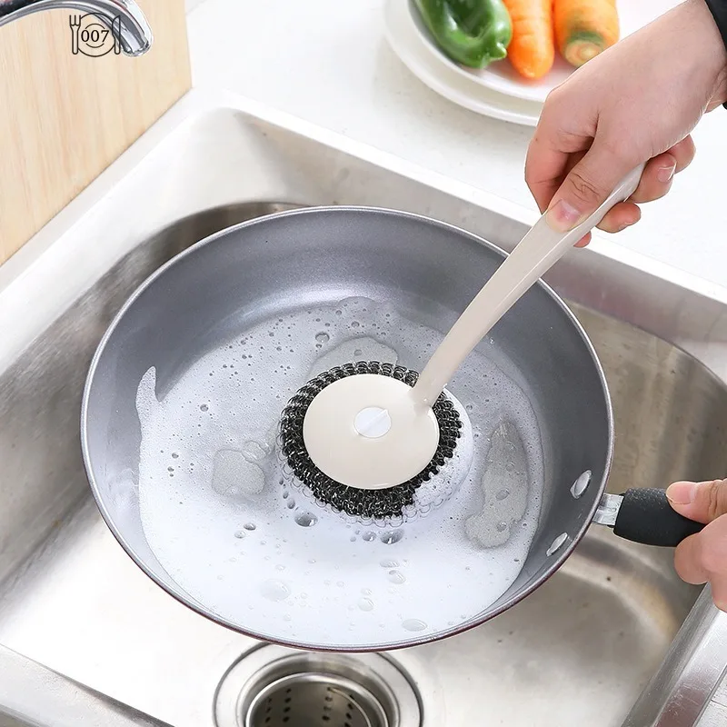 Steel Wool Ball CleaningBall Household StainlessSteel Washing Pot KitchenCleaning Supplies BrushDishring with Handle Wire