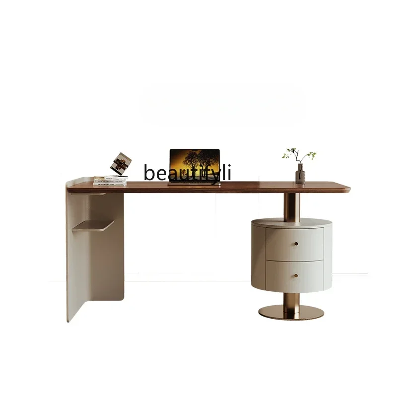 

xx1xx1`Minimalist saddle leather solid wood desk Home living room Walnut leather Office computer negotiation desk