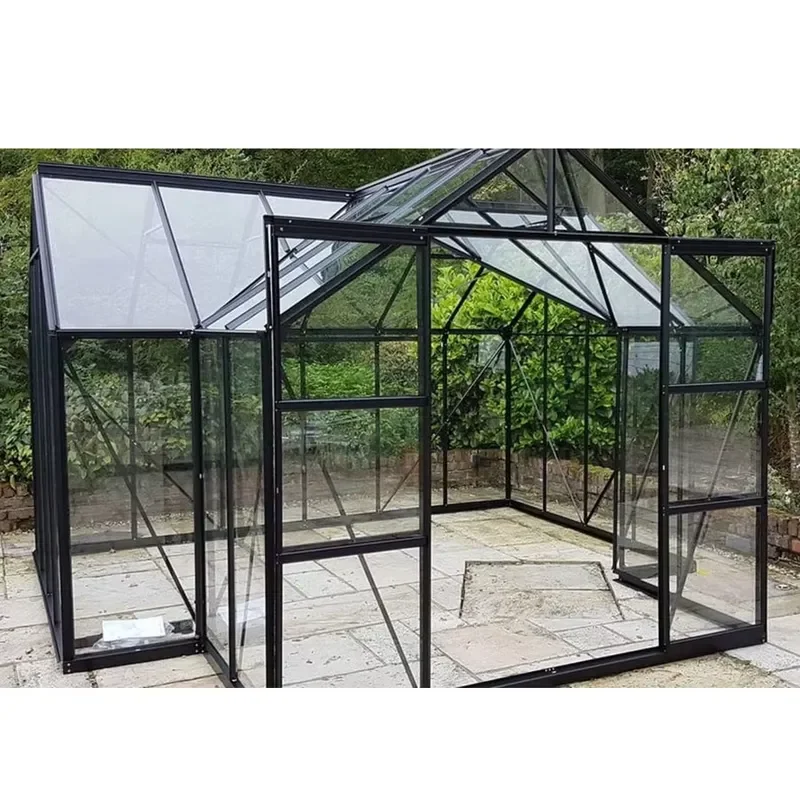Premium Large Walk‑In Outdoor Greenhouse, Heavy‑Duty Dark Aluminum Frame Polycarbonate Garden Green House with Double Hinged