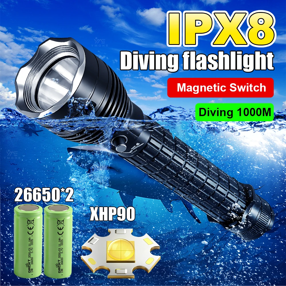 2026 Newest Professional XHP90 LED Diving Flashlight Super Powerful Underwater Light 1000M High Power Lantern Scuba Diving Torch
