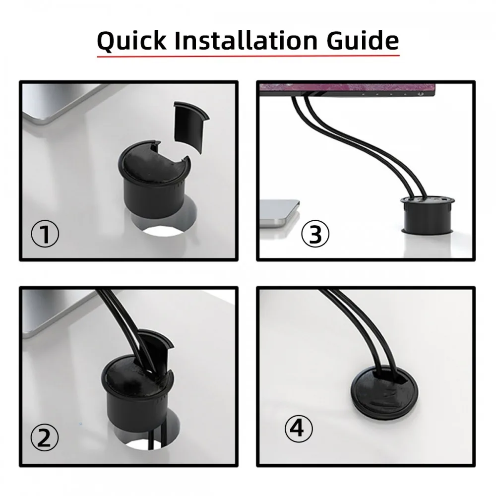 Concentrador de escritorio de montaje empotrado USB 3,0, 4 puertos USB, 60mm, ojal divisor, estación de acoplamiento, interfaz para PC de escritorio