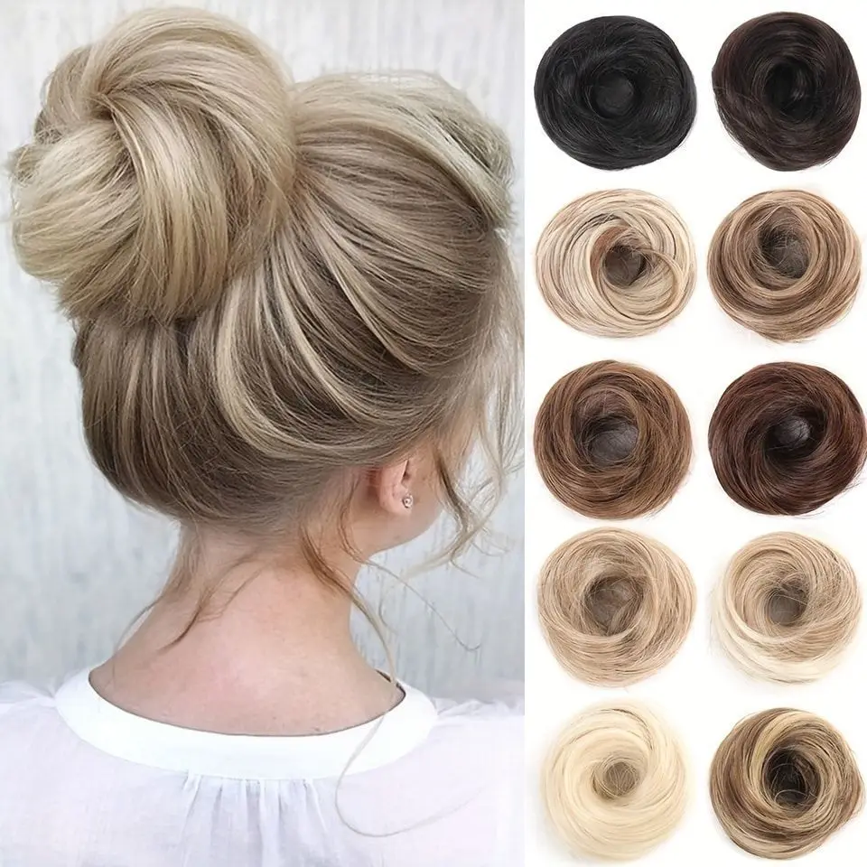 Synthetic Chignon Elastic Rubber Band Fake Hair Bun Clip in on Hair Tail Extension Updo Hair Piece Ponytail For Women Christmas