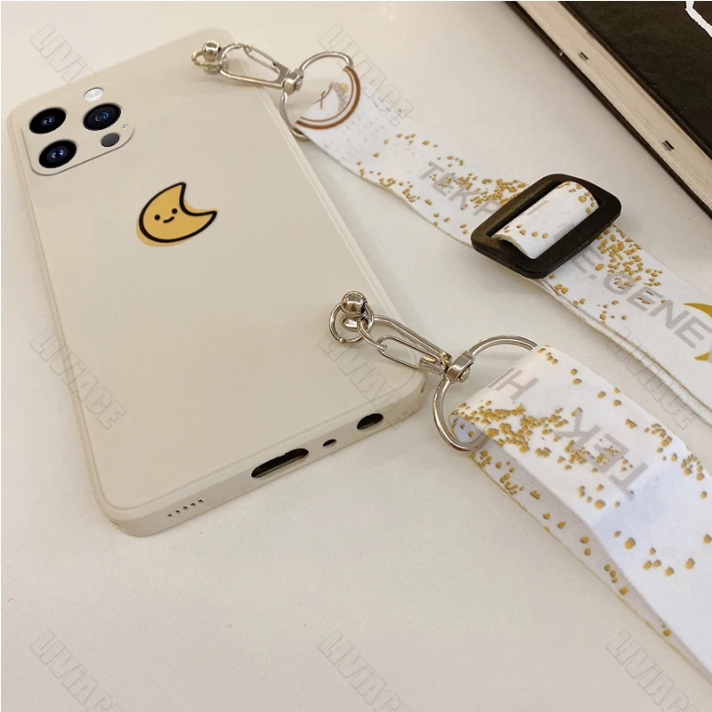 15Pro 14Pro 13Pro Sun Moon Crossbody Lanyard Phone Case On For iPhone 15 14 13 12 11 Plus Pro Max Mini Strap Cover 15Plus 14Plus