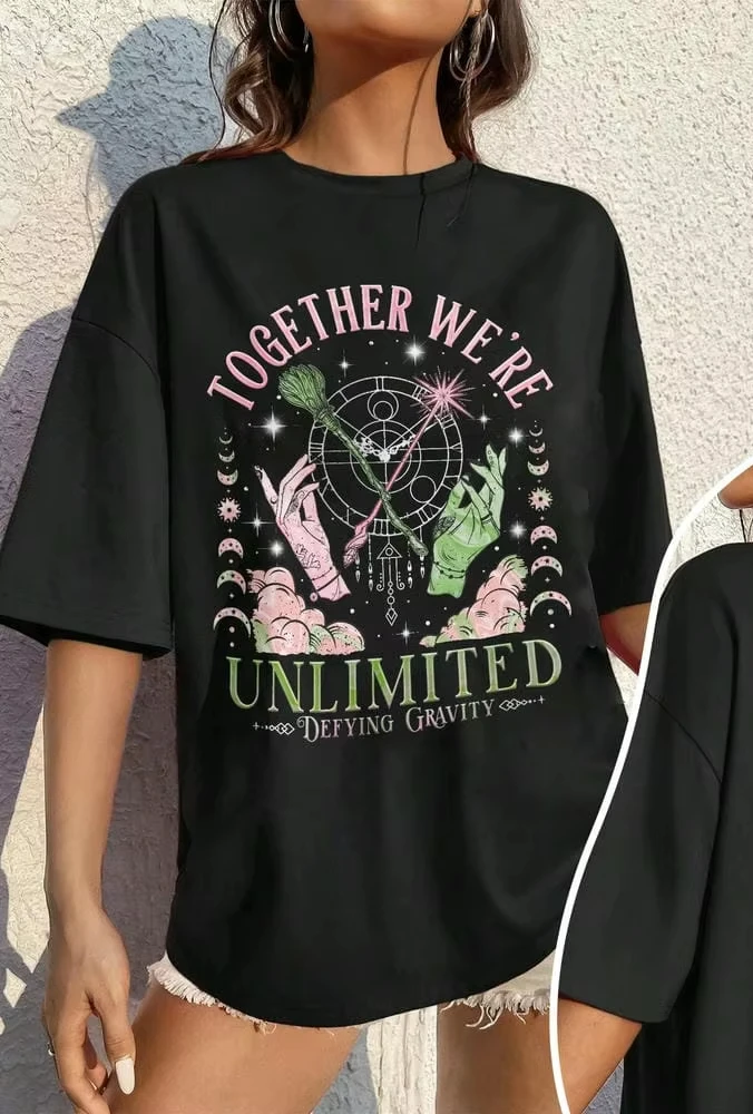 

Wicked Together We’re Unlimited Comfort Shirts Defy Gravity Broomstick Magic Wand Tee Wizard Movie Fan Tee Y2K Top Streetwear