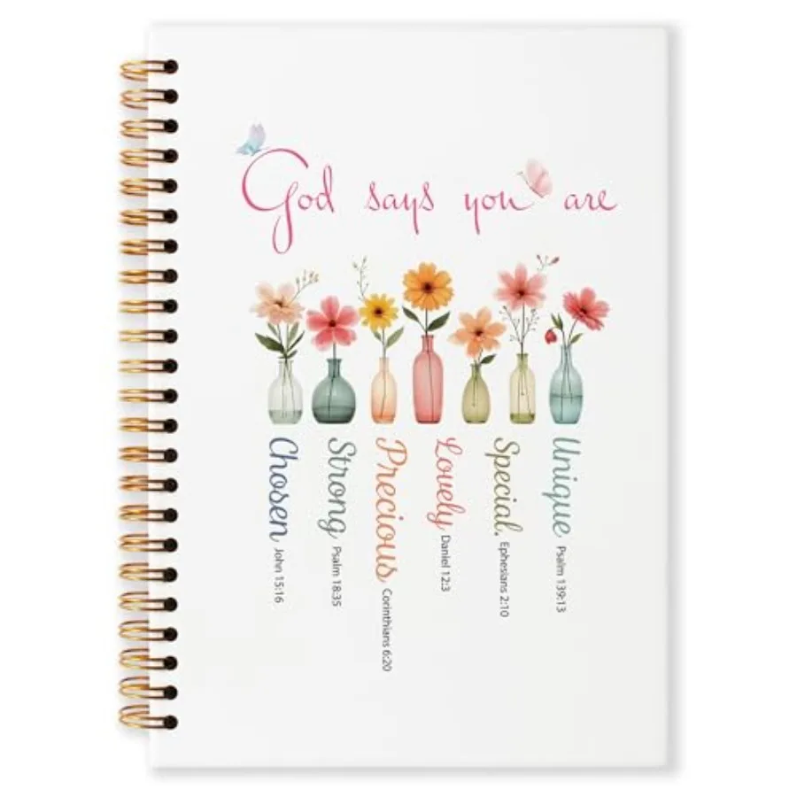 Grace Yonks Floral Vases Bibles Affirmations Journal Notebook, A5 Christian Spiral Notebook, Aesthetic Composition Book for Gir