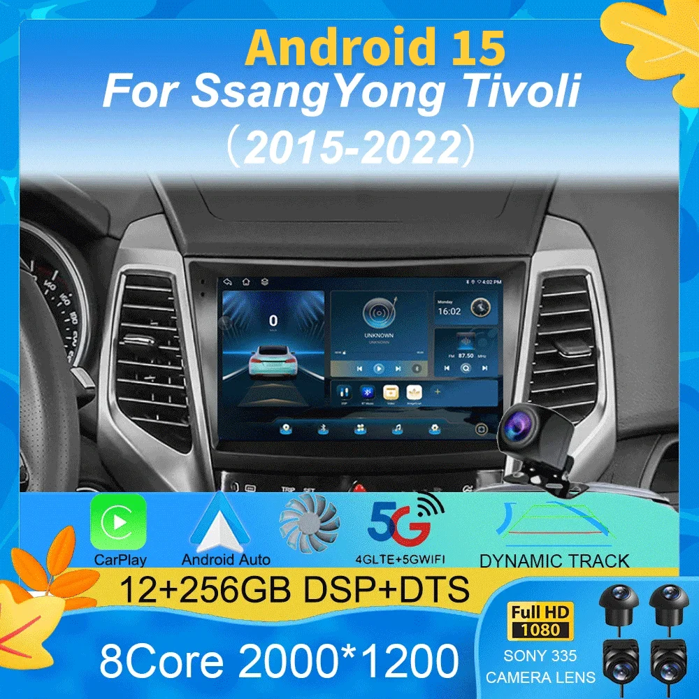 Android 15 Carplay Auto Layar 2K Radio Mobil Multimedia Player Untuk SsangYong Tivoli 2015 -2022 Autoradio Stereo 2din Head Unit