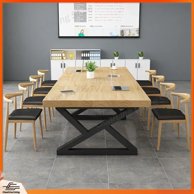 Solid Wood Conference Table Simple Modern Large Board Training Negotiation Staff Desk Long Table Workbench