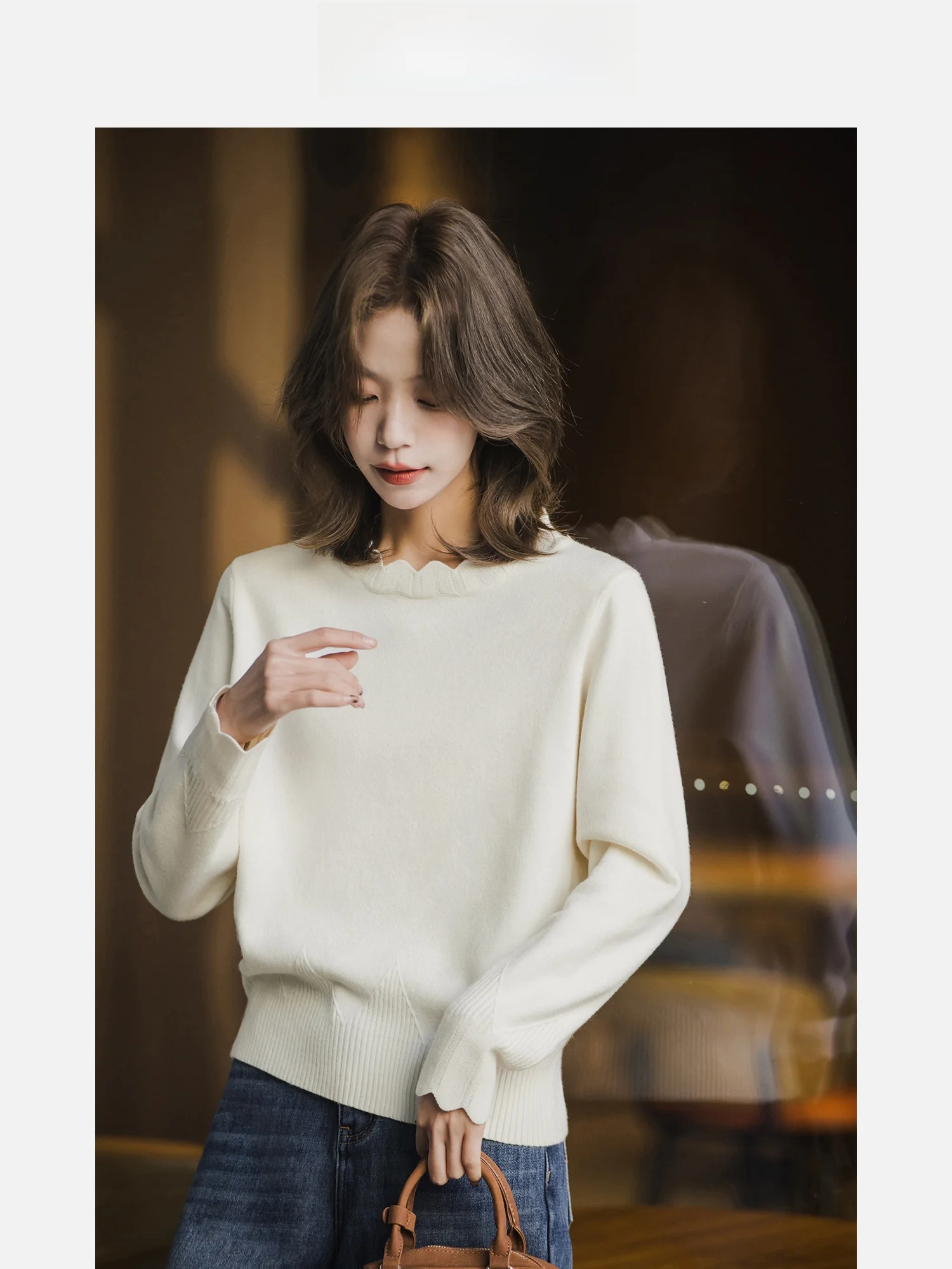 

Commuter Sle Knitted Sweater Women's Faionable Lace Design Winter New Arrival Versatile Top Small Valley ain
