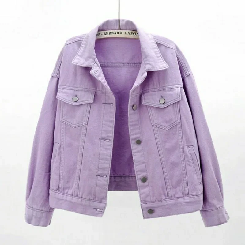 Spring Fall 2024 Womens Korean Fashion Sweet Short Denim Jacket Single Pocket Breasted Autumn Jean Jacket Loose Green Black Coat