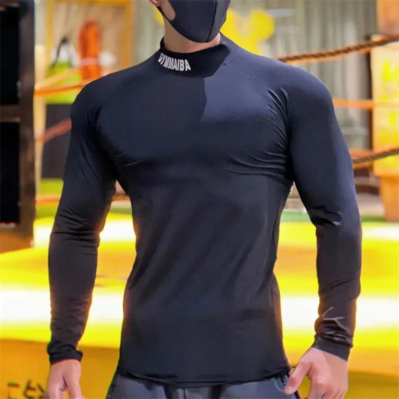 Frühling herbst hohe qualität kompresse Enge sport T-shirt schnell trocknend elastizität langarm T-shirt männer laufen fitness tops – Detail 2