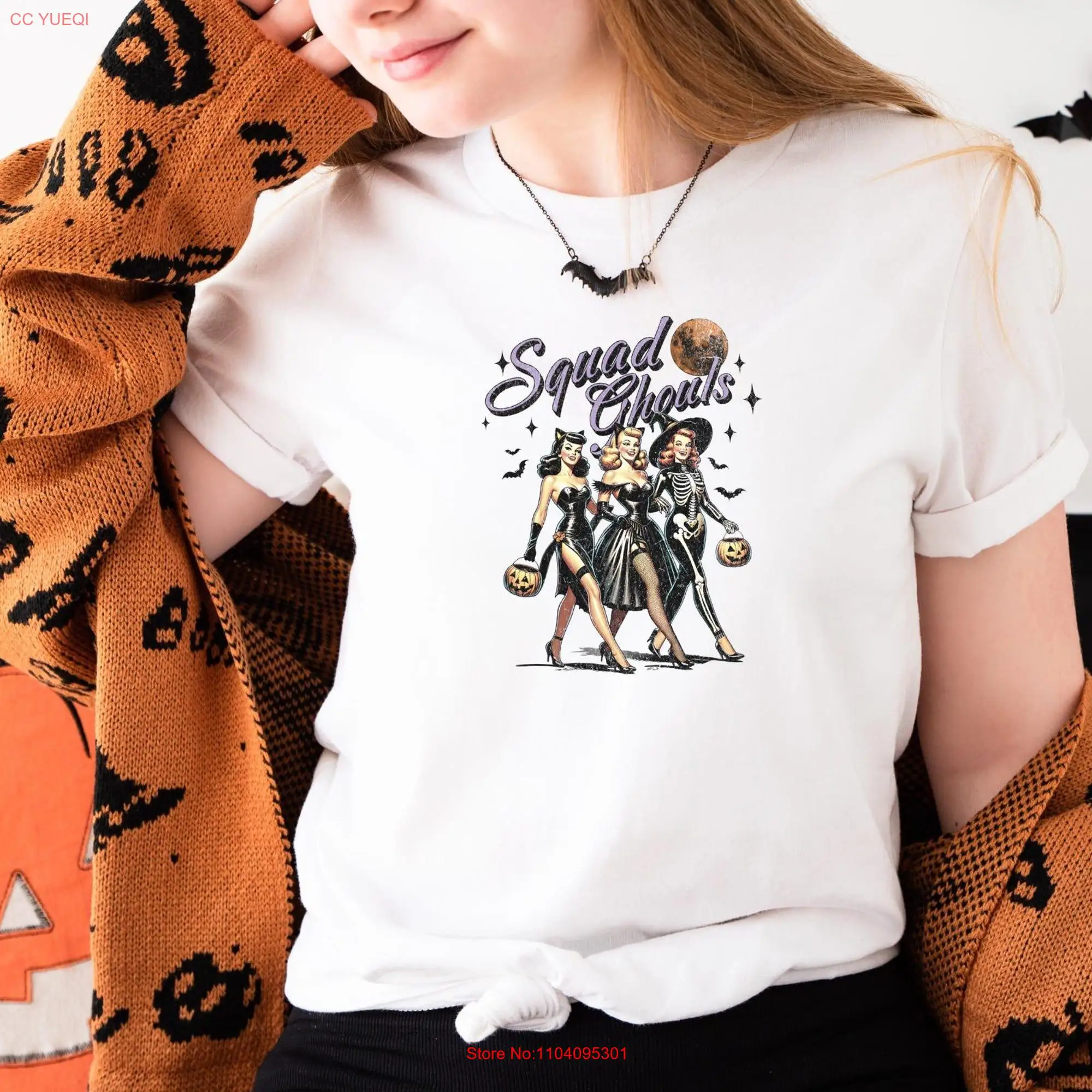 Squad Ghouls Halloween White T Shirt Bella Canvas 3001 Jersey  long or short sleeves