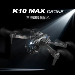 New K10 Max RC Drone HD Triple Camera Optical Flow Positioning Obstacle Avoidance Gesture Photography Foldable Quadcopter Toys