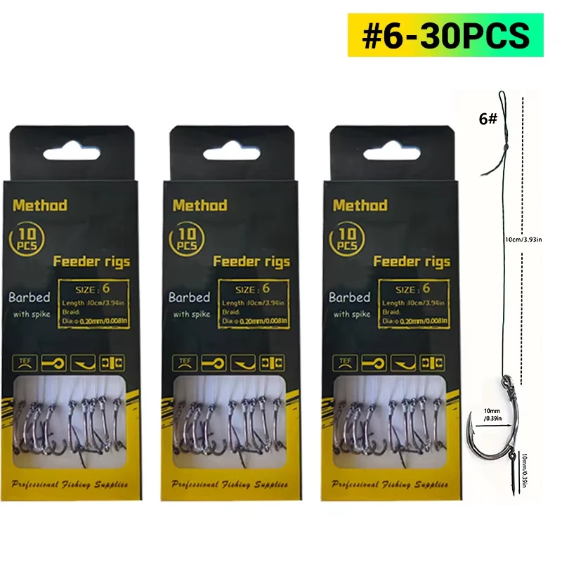 YOTO New Carp Fishing Method Feeder Rigs – geflochtene Schnur mit Widerhaken (Größe 6, 8, 10, 12) zum Karpfenangeln