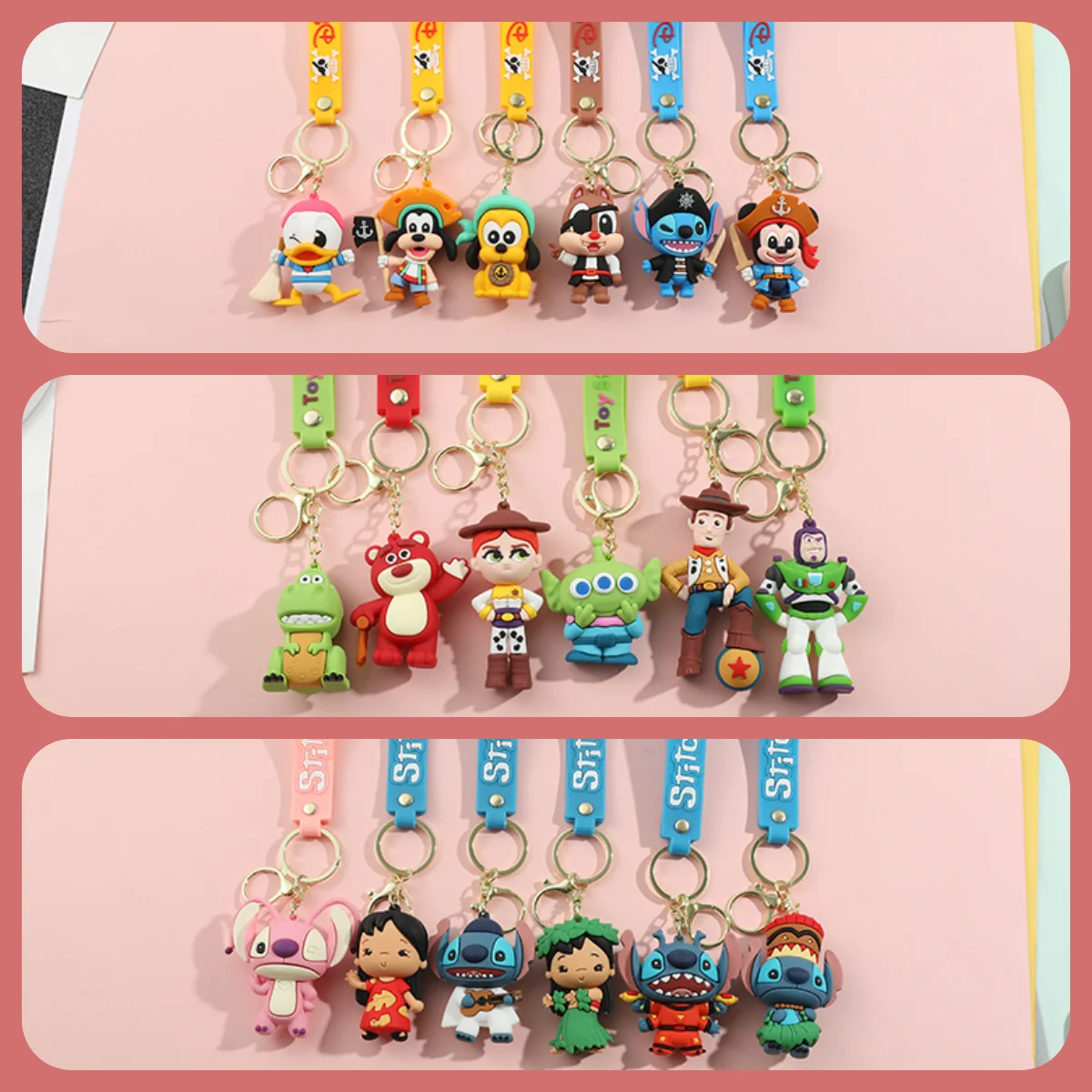 Anime Disney Schlüsselanhänger Neue Piratenserie Mickey Goofy & Stitch Puppe Schlüsselanhänger Ornamente Auto Anhänger Kinder Spielzeug Geschenke Weihnachtsgeschenke