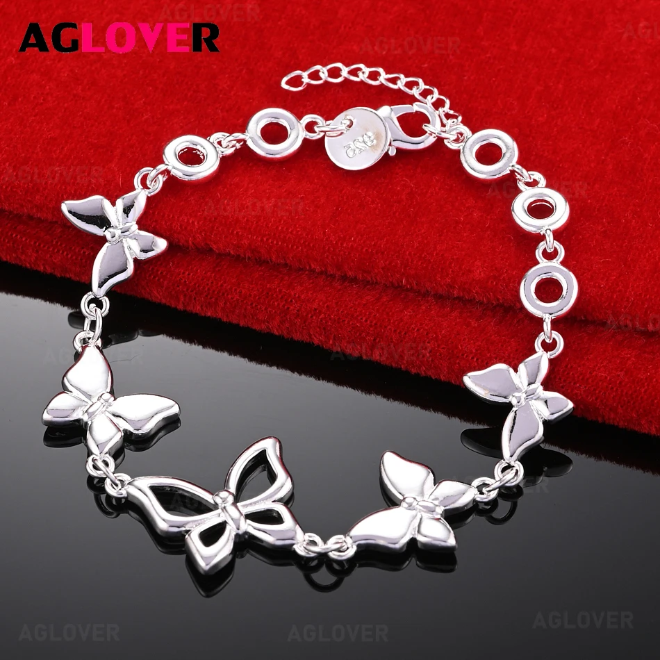 

AGLOVER 925 Sterling Silver Five Butterfly Hollow Ring Bracelet Charm Fashion Wedding Jewelry