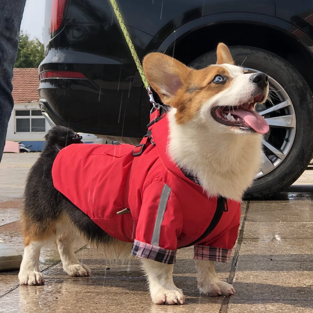 Pet Dog Raincoat Reflective Hooded Jumpsuit Dogs Waterproof Coat Water Resistant Clothes for Dogs Cats Jacket Outdoor Clothes