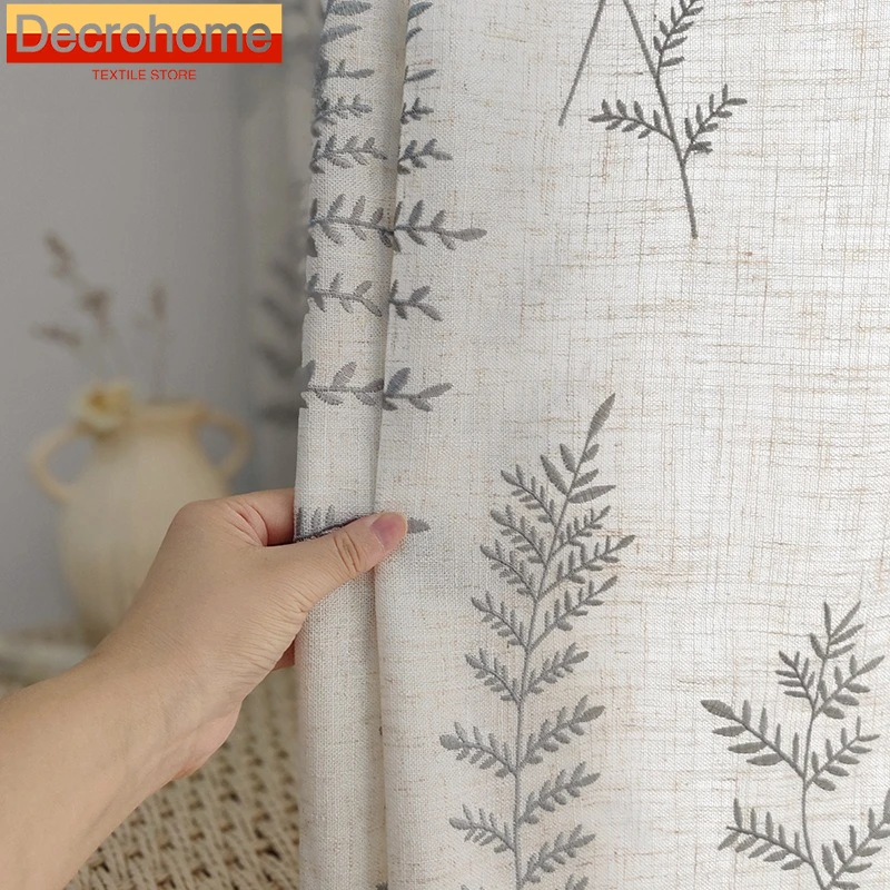 Pastoral American Embroidered Yarn Medieval Style Linen Tulle Curtains for Living Room Bedroom Dining Custom Size Decoration