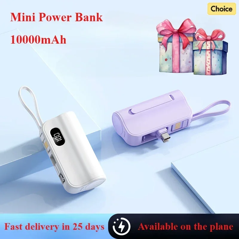 باور بانك صغير جديد من Xiaomi، بطارية محمولة بقدرة 10000 مللي أمبير في الساعة مع كابل شحن لهاتف iPhone Samsung Huawei