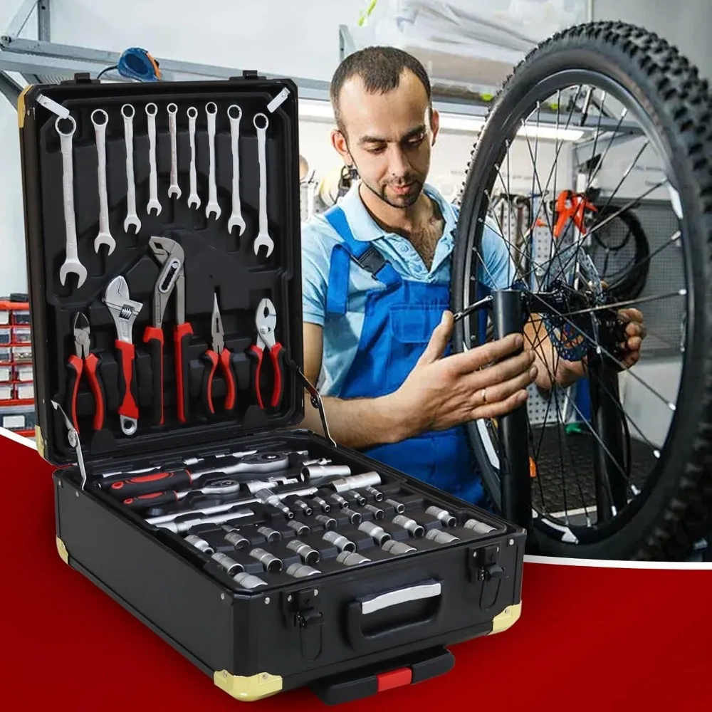 Home Repair Tool Set Kit with Rolling Tool Box 4 Drawers Storage Case General Household Tools for Maintenance Garden Handyman