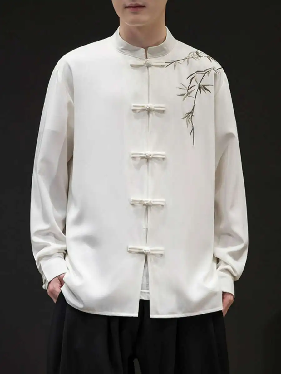 New Chinese Style Men's Jacket Loose Fit Youth Button up Outerwear Large Size Tang Costume Casual Wear Polyester Material