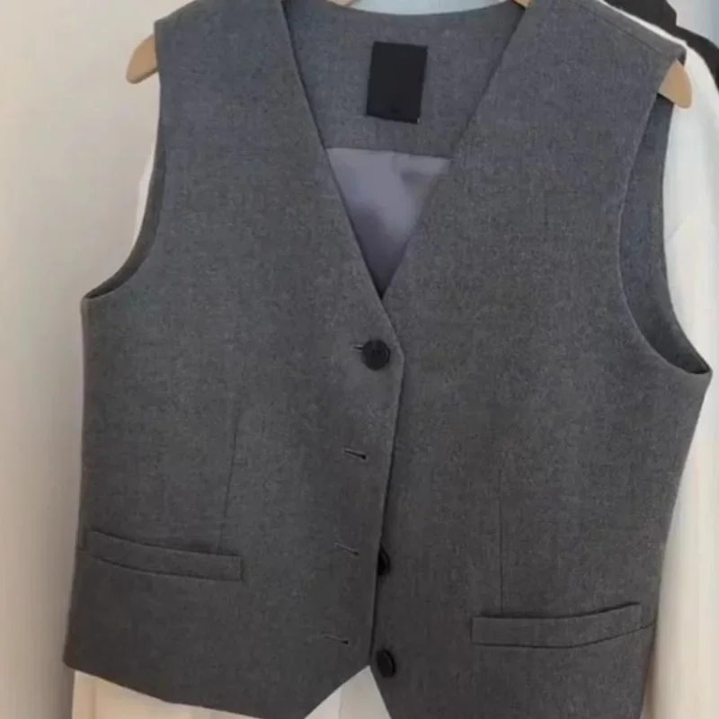 Chaleco ajustado gris liso, Chaqueta corta sin mangas de verano para mujer, ropa de calle que combina con todo, cárdigan de moda coreana para oficina para mujer