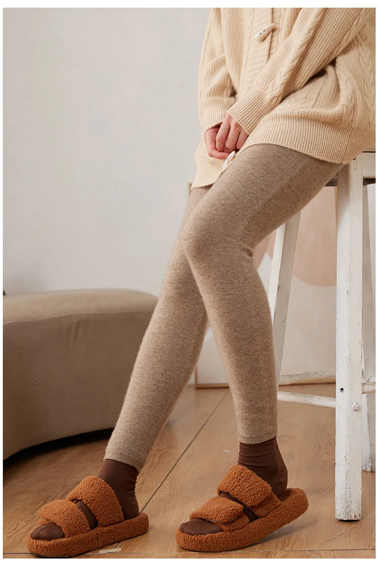 Women's Cashmere Trousers Solid Color Wear Casual Sports Elastic Bunched Feet High Waisted Autumn Winter Warm Soft Black Pants