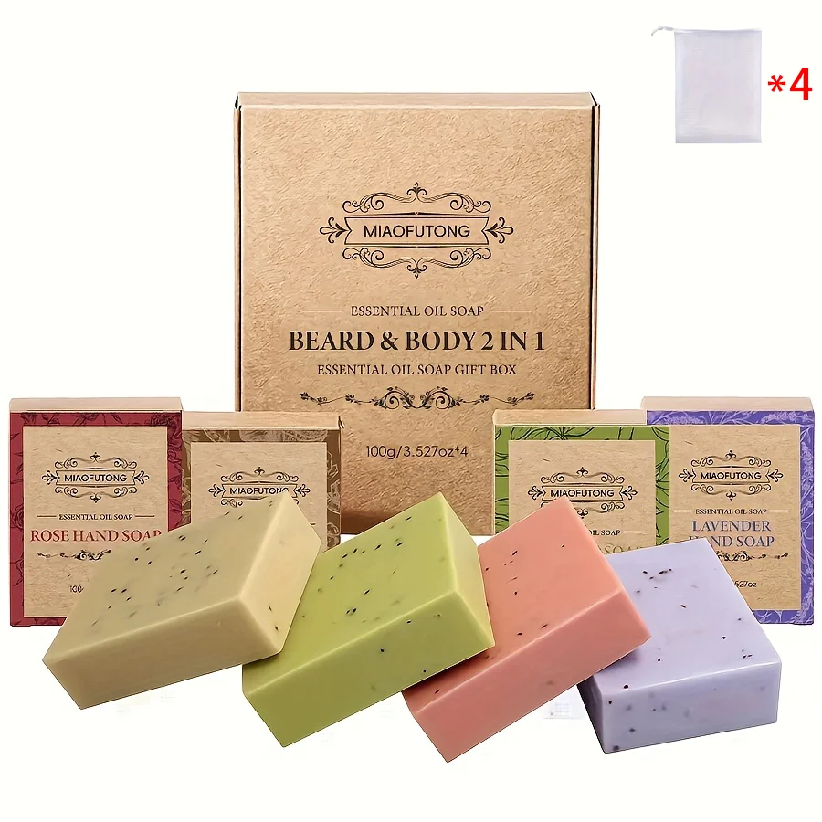 4 عبوات من ألواح صابون اللافندر لشجرة الشاي الطبيعية + شبكة رغوية مجانية، مجموعة هدايا مصنوعة يدويًا لجميع أنواع البشرة #6