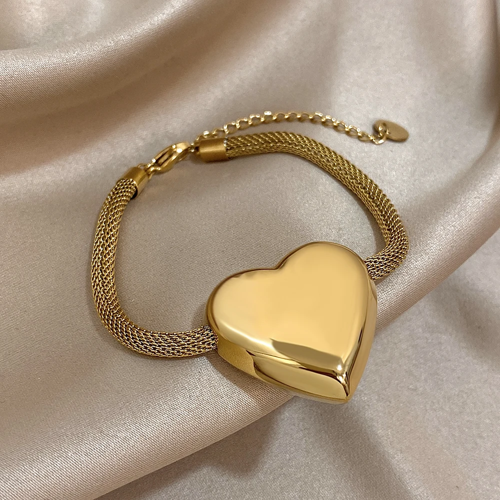Greatera Stainless Steel Heart Pattern Women's Valentine's Day Gift Bangle Classic Versatile Simple Colorfast Bracelet Jewelry