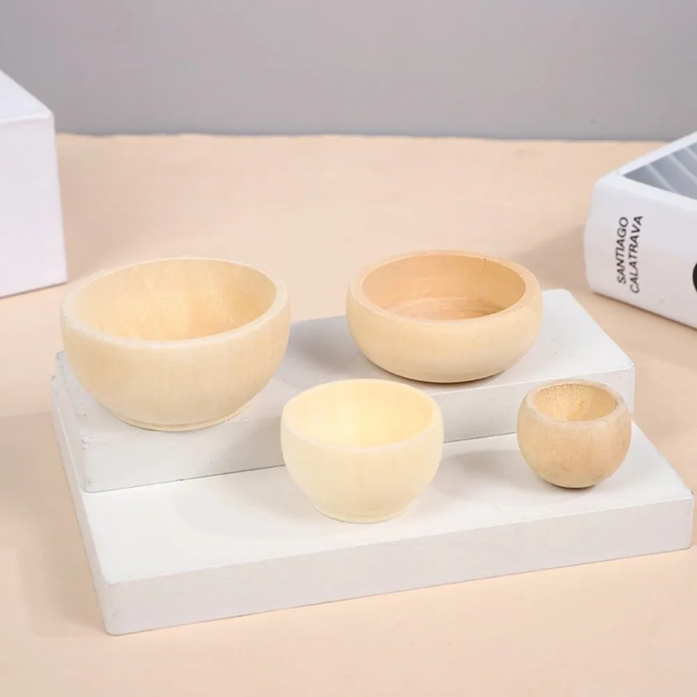 New DIY Unpainted Wood Bowls Mini Handcraft Small Wooden Bowls Hand-Painted Unfinished Wooden Bowls Home Decoration