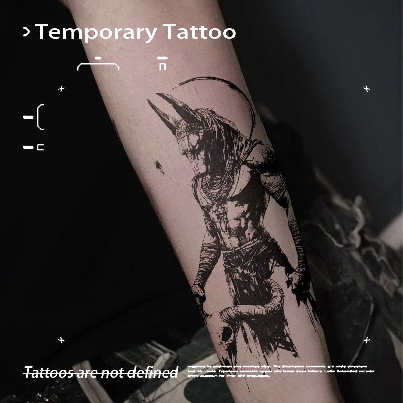 

Водонепроницаемая временная татуировка-наклейка с травяным соком: дизайн «Голова воина Анубиса», фальшивая татуировка для рук и ног, модный аксессуар для боди-арта