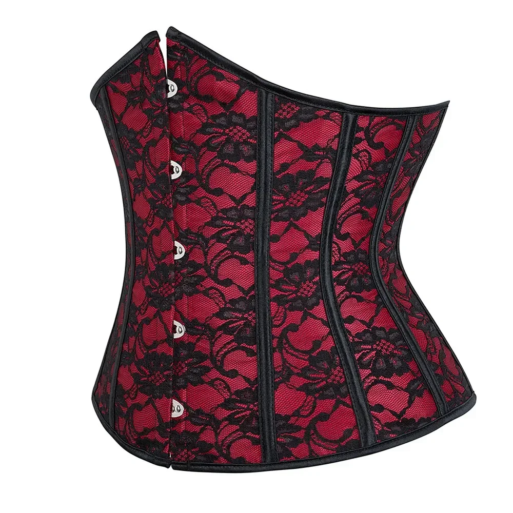 WSHKING Underbust Waist Corset Lace Floral Red Waist Trainer Gothic Women Slimming Belt Bustier Corselet Red Korset view 3
