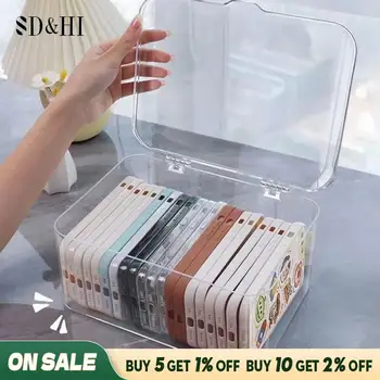 아크릴 잡화 보관 바구니 전화 케이스 홀더, 투명 전화 케이스 정리함, 커버 포함, 홈 데스크탑 보관함 