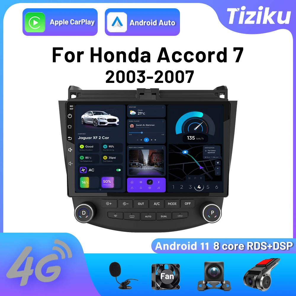 

Android 11 Car Radio 2 Din Autoradio Auto Wireless Carplay GPS Stereo Navigation Multimedia Player For Honda ACCORD 7 2003-2007