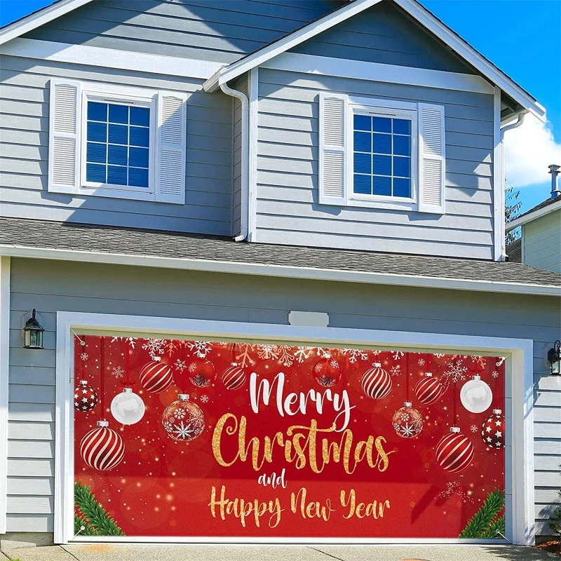 DD 7x8ft/7x16ft  Custom Graphic Car Garage Door Banner with Clips Installation without punching Christmas New Year Outdoor Flag