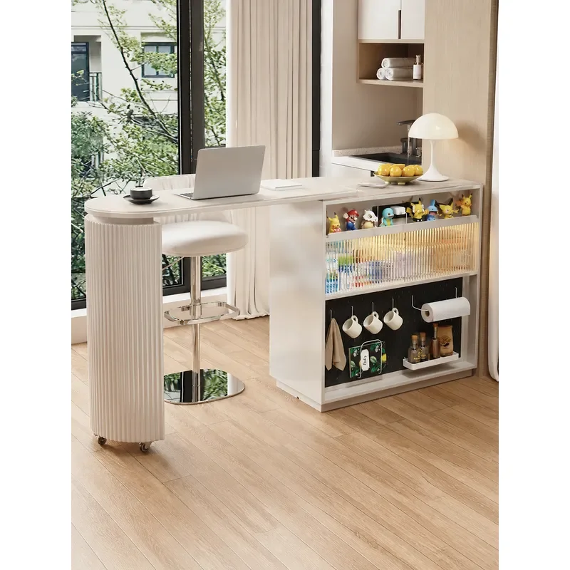 Solid Wood Retractable Bar Table Small Apartment Living Room Sofa Partition Movable Balcony Leisure Home Household Furniture
