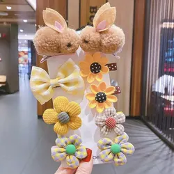 Girls Cute Hair Clips Hair Pins, Flower Plush Bunny Cartoon Design Hair Accessories For Children