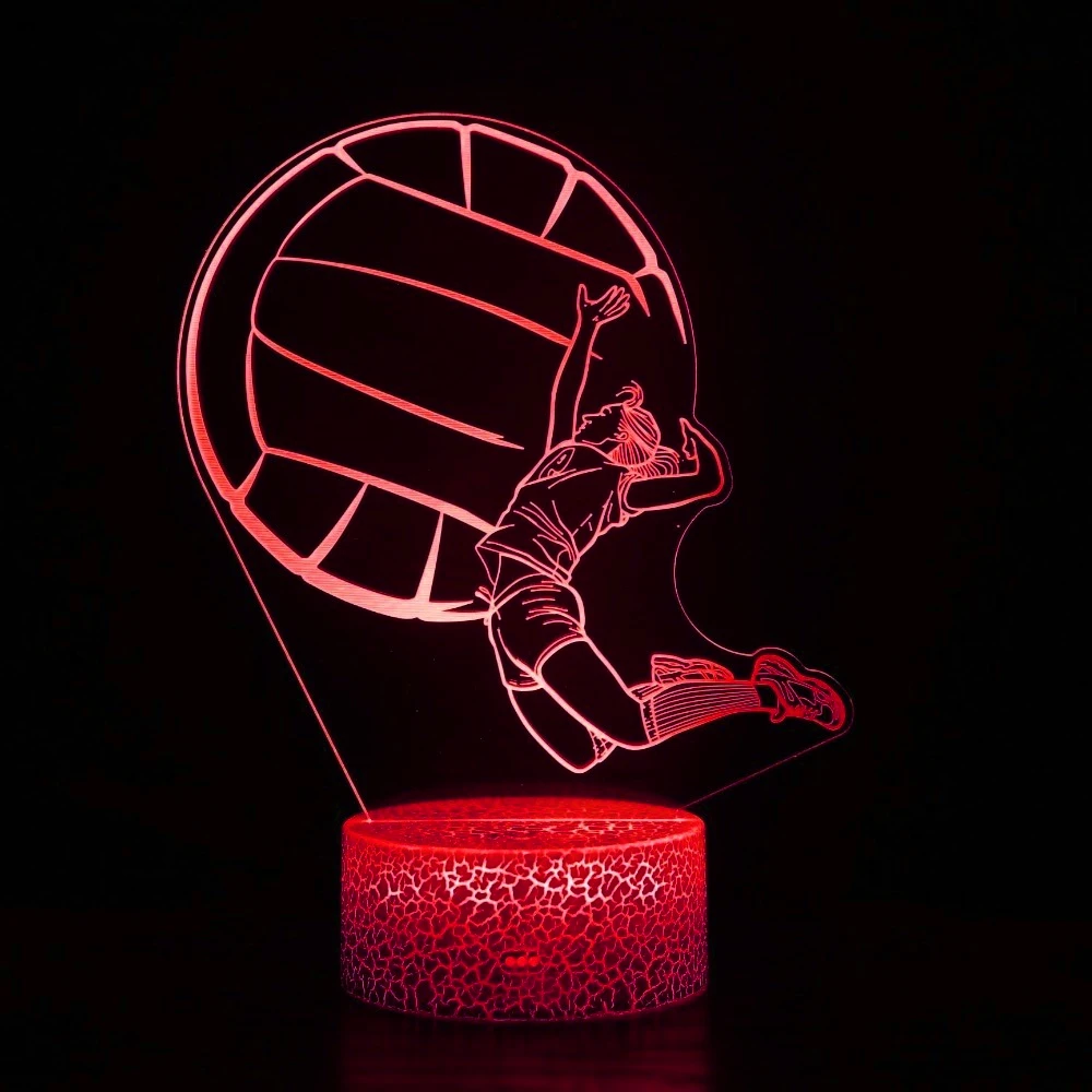 Volleyball Player Spiking 3D Illusion LED Night Light Bedroom Desk Decorative Lamp for Sports Lover Kids Birthday Christmas Gift