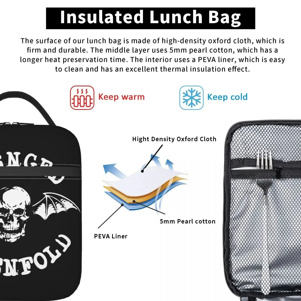 Avenged Sevenfold Insulated Lunch Bags High Capacity Band Meal Container Thermal Bag Lunch Box Tote Beach Outdoor Food Bag