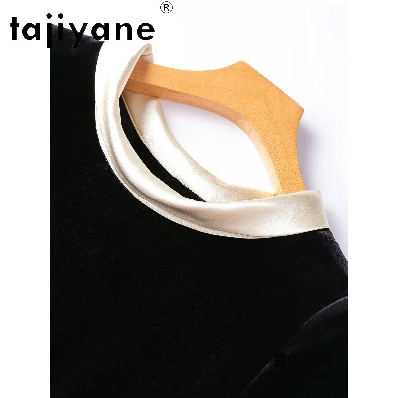 TAJIYANE Vintage Real Silk Black Velvet Shirt Women Loose Pullover Blouse Elegant Summer Top for Women T Shirts Short Sleeve Топ