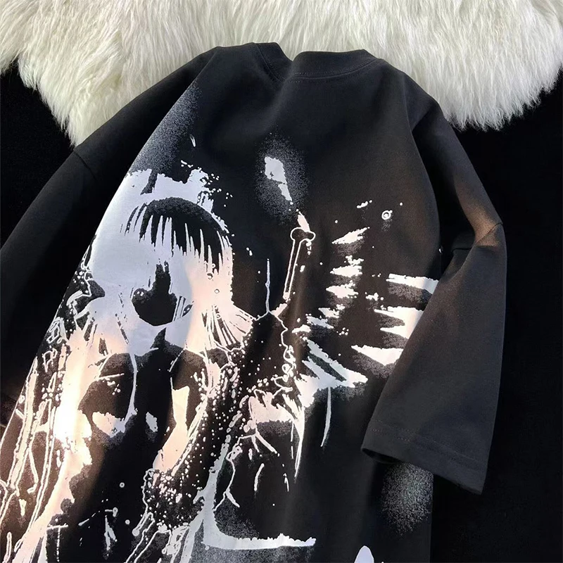 Retro Angel Print Short-sleeved Women T-shirt Summer  Harajuku Casual   Loose Cotton Oversize Women's T-shirts Female Clothing