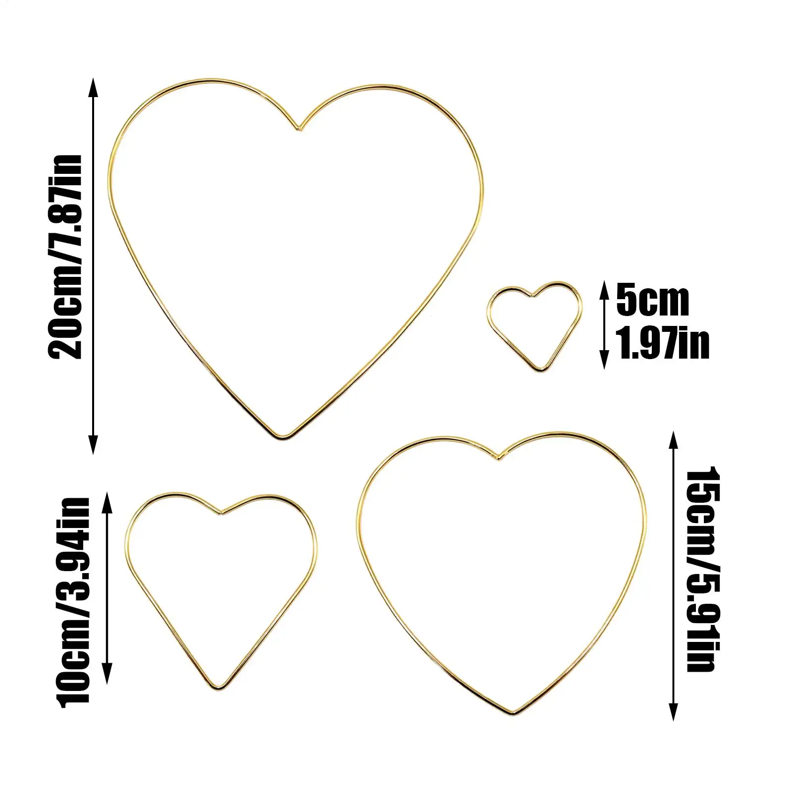 วงแหวนมาคราเม่ 4 ชิ้น จี้รูปพระจันทร์และหัวใจสีทอง วงกลมโลหะรูปดาวห้าแฉกสำหรับตกแต่งบ้านในเทศกาลคริสต์มาสและงานศิลปะ