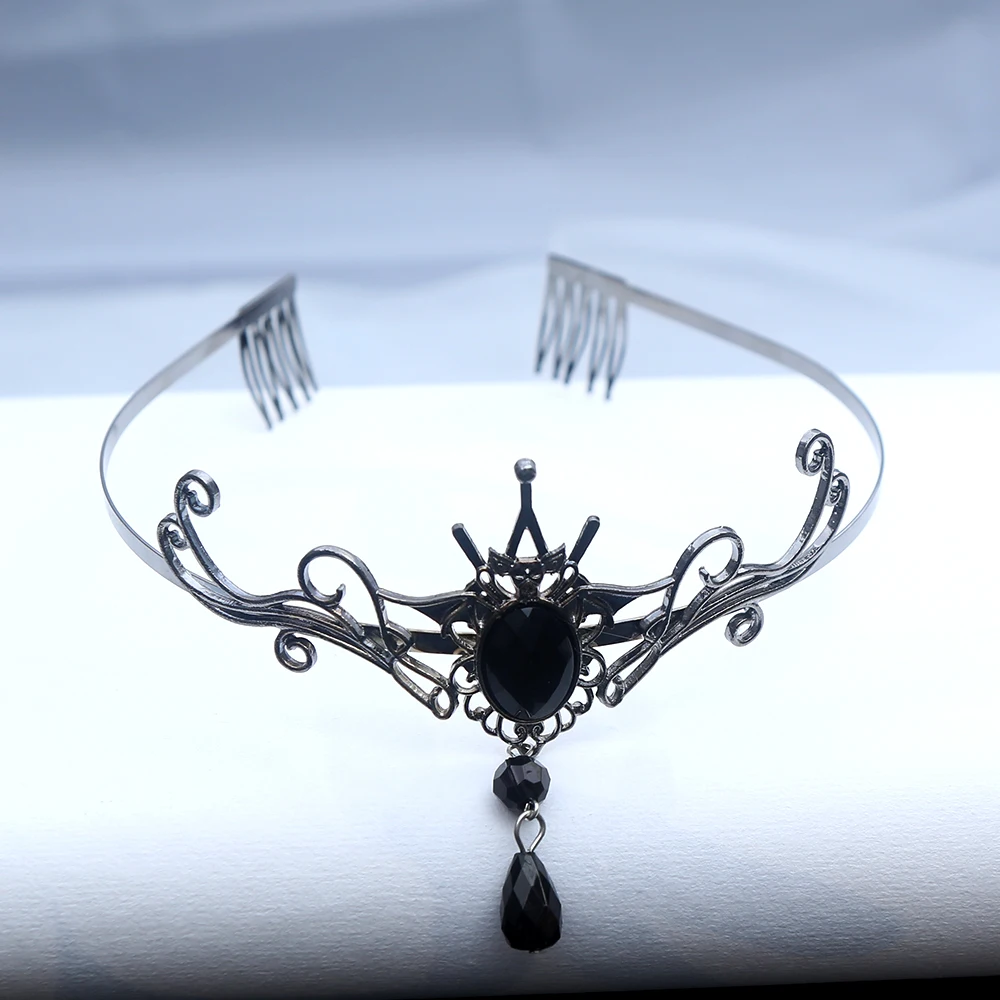 1 Stück Mode Halloween Gothic Vampir Haarkrone Kristalle Kompliziertes dunkles Fantasy-Design Perfekte mystische Cosplay-Anlässe – Detail 3