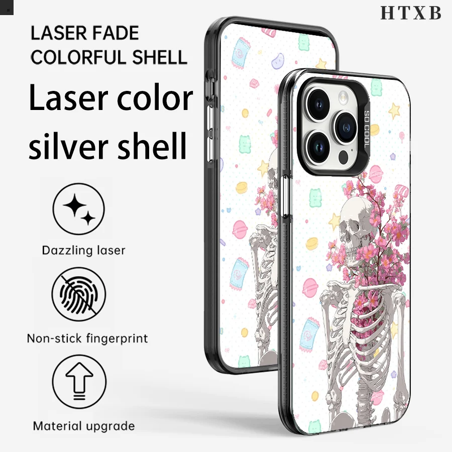 هاتف على شكل جمجمة وردية لهاتف آيفون 17 إلى 11 برو ماكس بلس